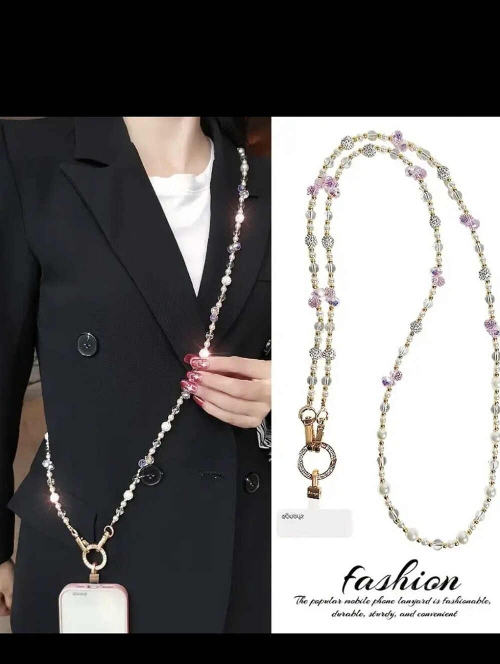 Elegant Long Phone Strap With Sparkling Beads